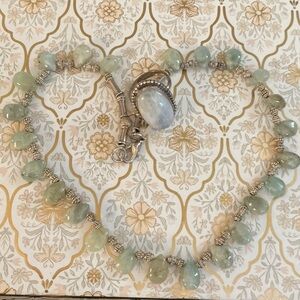 Elegant Sterling Silver and Opaque PPeridot Teardrop Gemstone Necklace With Whi